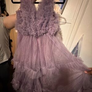 Lavender Tiered Tulle Gown Maternity Dress